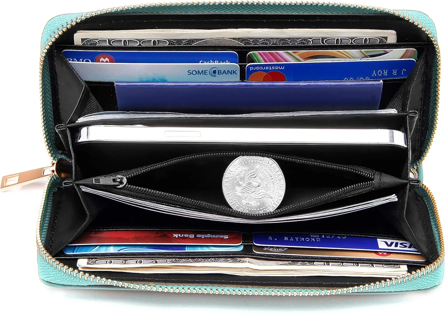 VOCUS Womens Wristlet Wallet Zip Around Clutch Wallet Large RFID Blocking PU Leather Bifold with Phone Holder for Travel