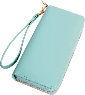 VOCUS Womens Wristlet Wallet Zip Around Clutch Wallet Large RFID Blocking PU Leather Bifold with Phone Holder for Travel