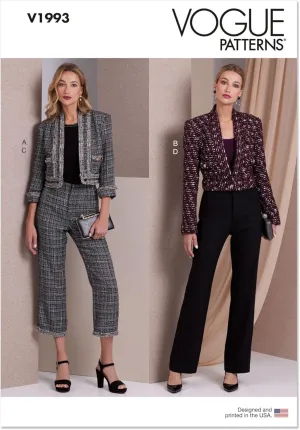 Vogue Misses Cropped Jacket and Fitted Pants Sewing Pattern Packet, Sizes 16-18-20-22-24, Multicolor