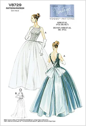 Vogue Vintage Model Pattern V8729 Misses Original 1956 Design Dress and Underskirt, Sizes 14-16-18-20