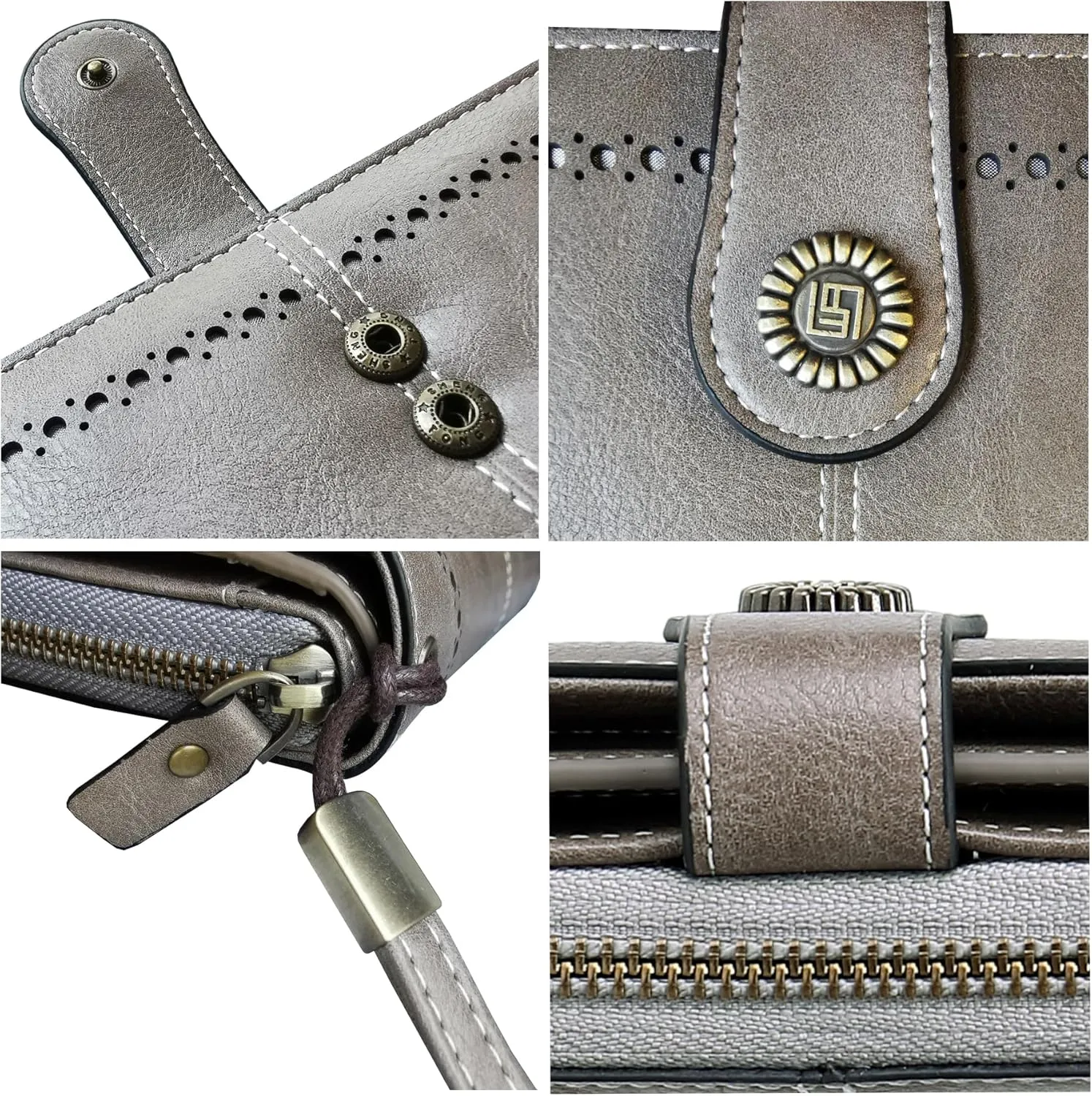 VONCOSS Women Fashion Zip Around Wallet Large Capacity Long Purse Credit Card Phone Holder Clutch with RFID Blocking and Wristlet Strap