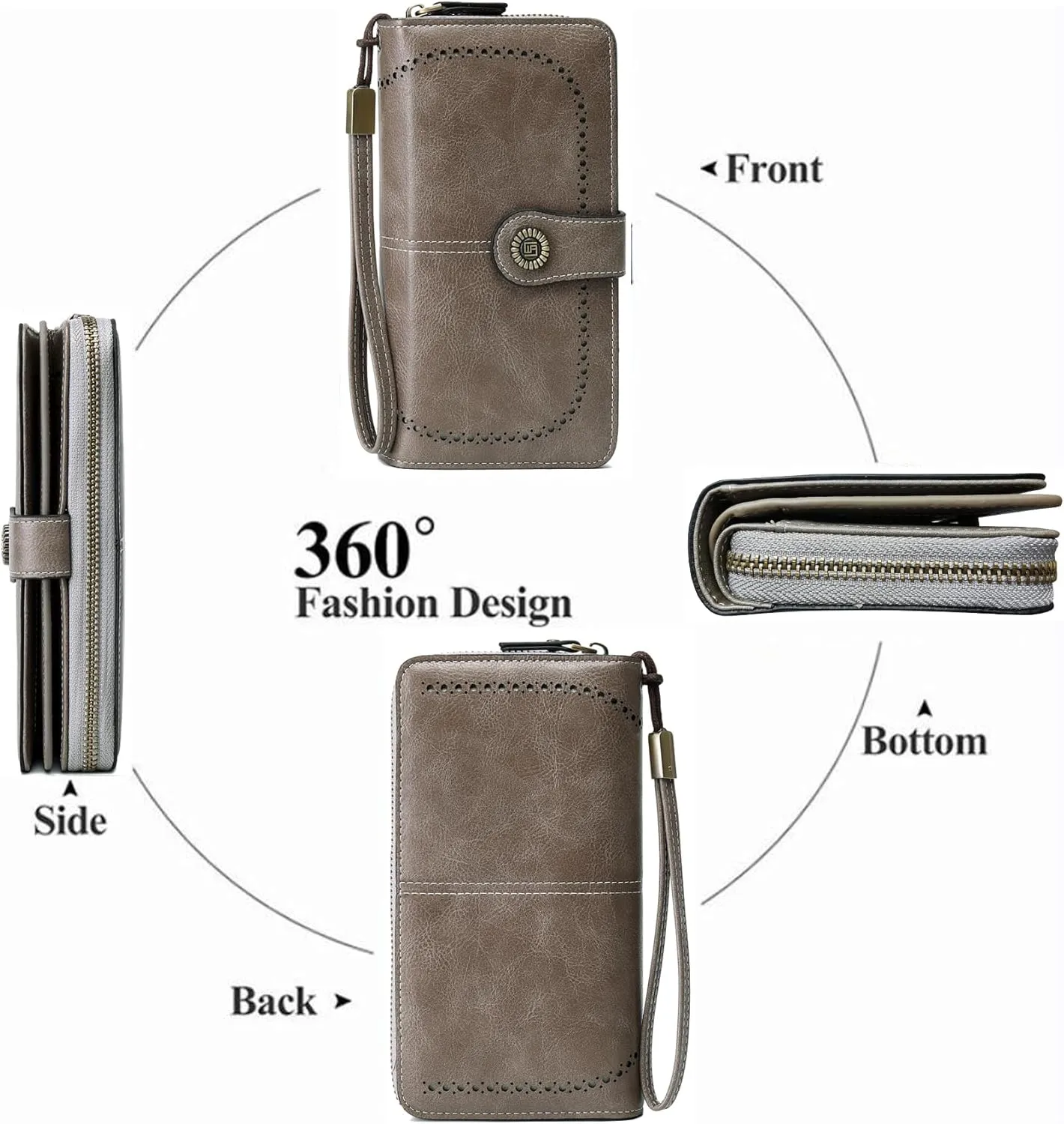 VONCOSS Women Fashion Zip Around Wallet Large Capacity Long Purse Credit Card Phone Holder Clutch with RFID Blocking and Wristlet Strap
