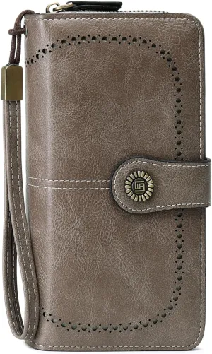VONCOSS Women Fashion Zip Around Wallet Large Capacity Long Purse Credit Card Phone Holder Clutch with RFID Blocking and Wristlet Strap