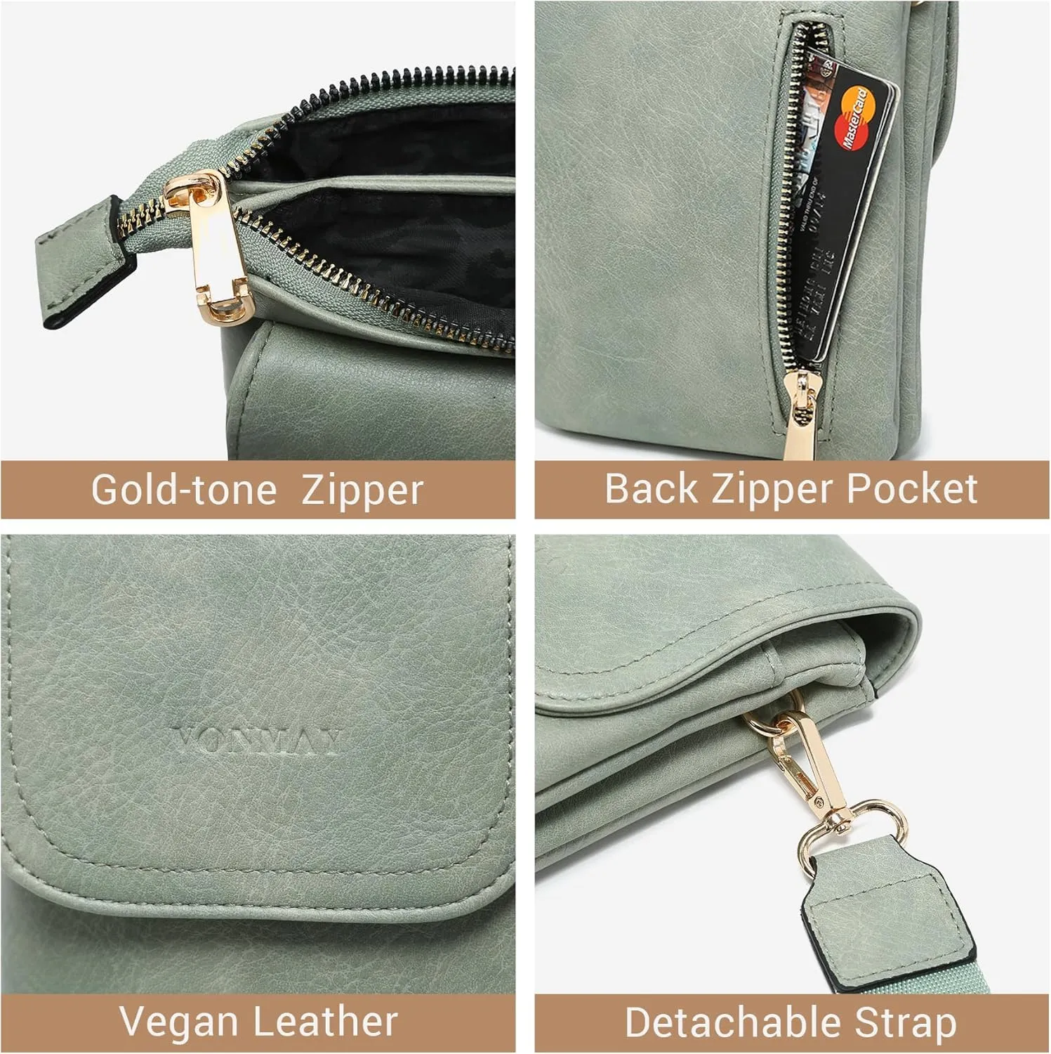 VONMAY Vegan Leather Small Crossbody Bags for Women, 3 Compartment Cell Phone Wallet Purses with Adjustable Guitar Strap