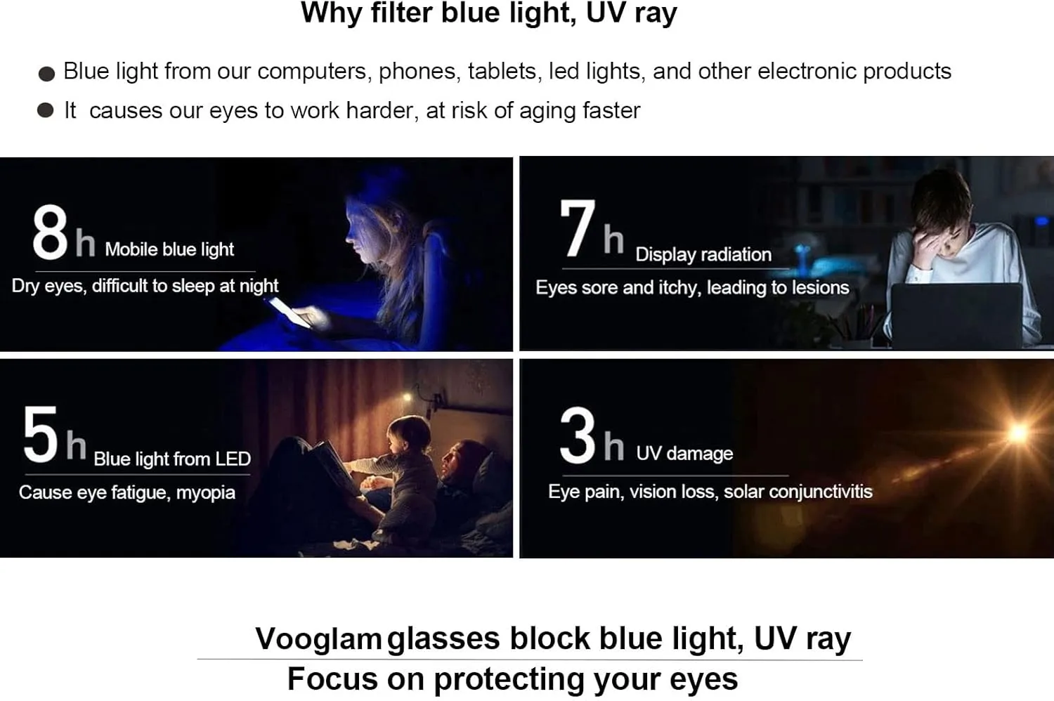 VOOGLAM Blue Light Glasses for Women Men Anti Eyestrain Dry Eyes Round Eyeglasses Latina