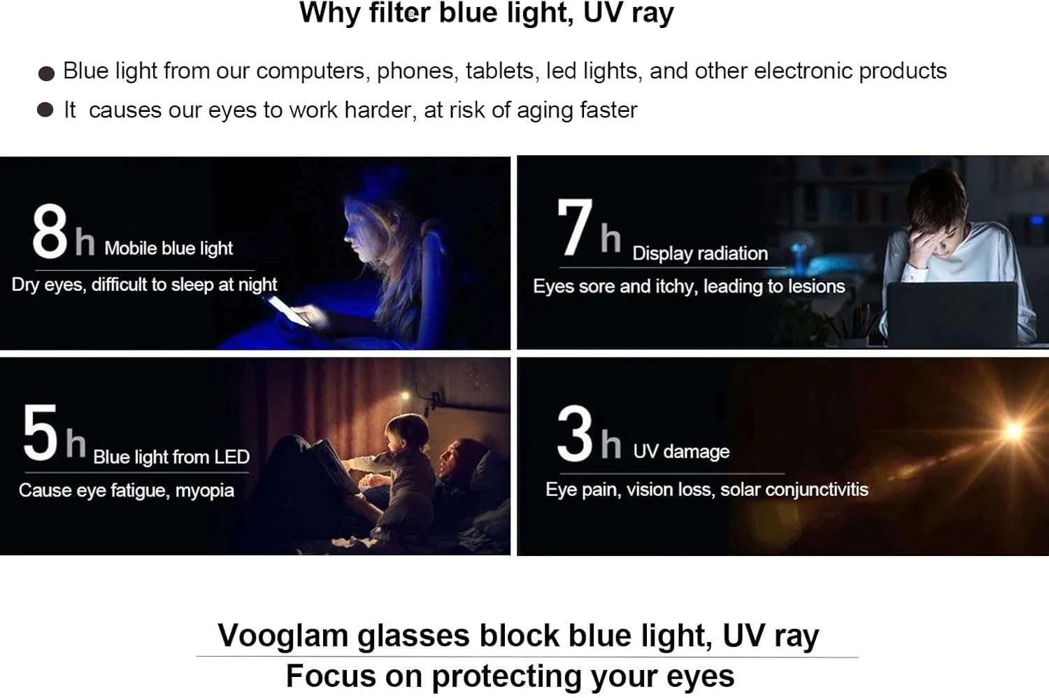 VOOGLAM Blue Light Glasses for Women Men Anti Eyestrain Dry Eyes Round Eyeglasses Latina