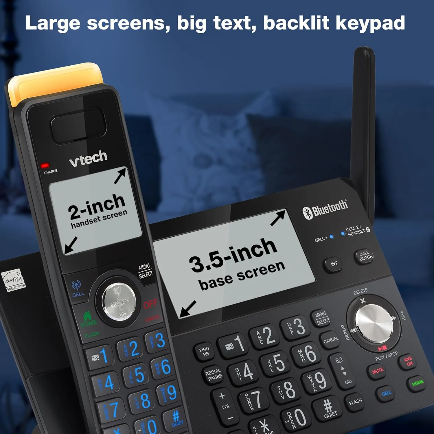 VTech IS8128-41 Super Long Range 4-Handset DECT 6.0 Cordless Phone for Home with Answering Machine, 2300 ft Range, Call Blocking, Bluetooth Connect to Cell, Intercom