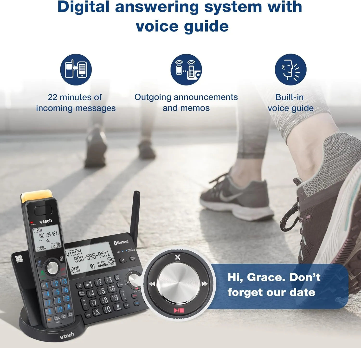 VTech IS8128-41 Super Long Range 4-Handset DECT 6.0 Cordless Phone for Home with Answering Machine, 2300 ft Range, Call Blocking, Bluetooth Connect to Cell, Intercom
