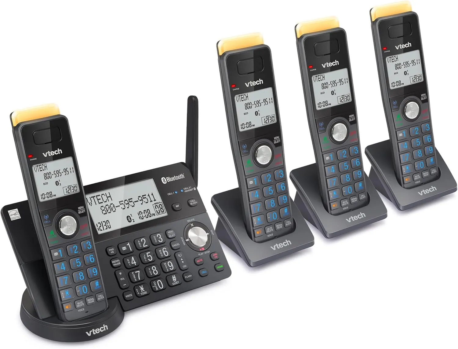 VTech IS8128-41 Super Long Range 4-Handset DECT 6.0 Cordless Phone for Home with Answering Machine, 2300 ft Range, Call Blocking, Bluetooth Connect to Cell, Intercom