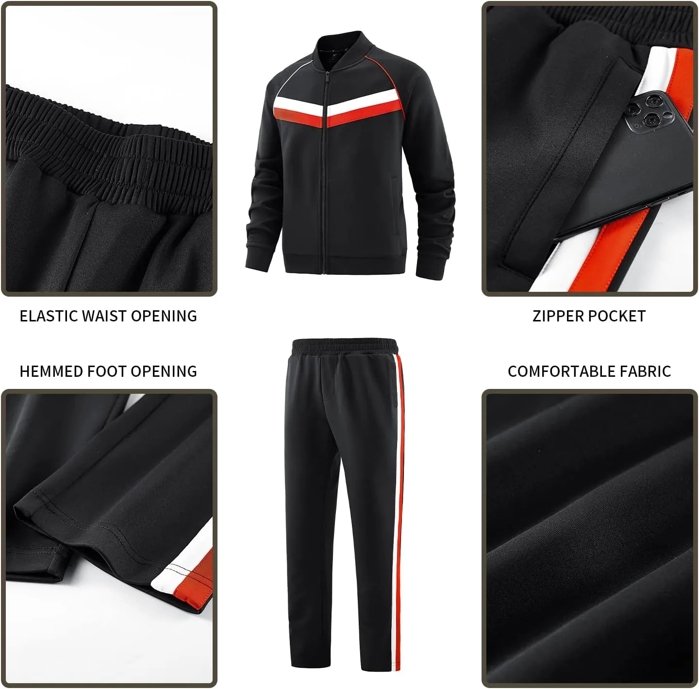 W JIANWANG Men's Casual Tracksuits Long Sleeve Jogging Suits Sweatsuit Sets Track Jackets and Pants 2 Piece Outfit