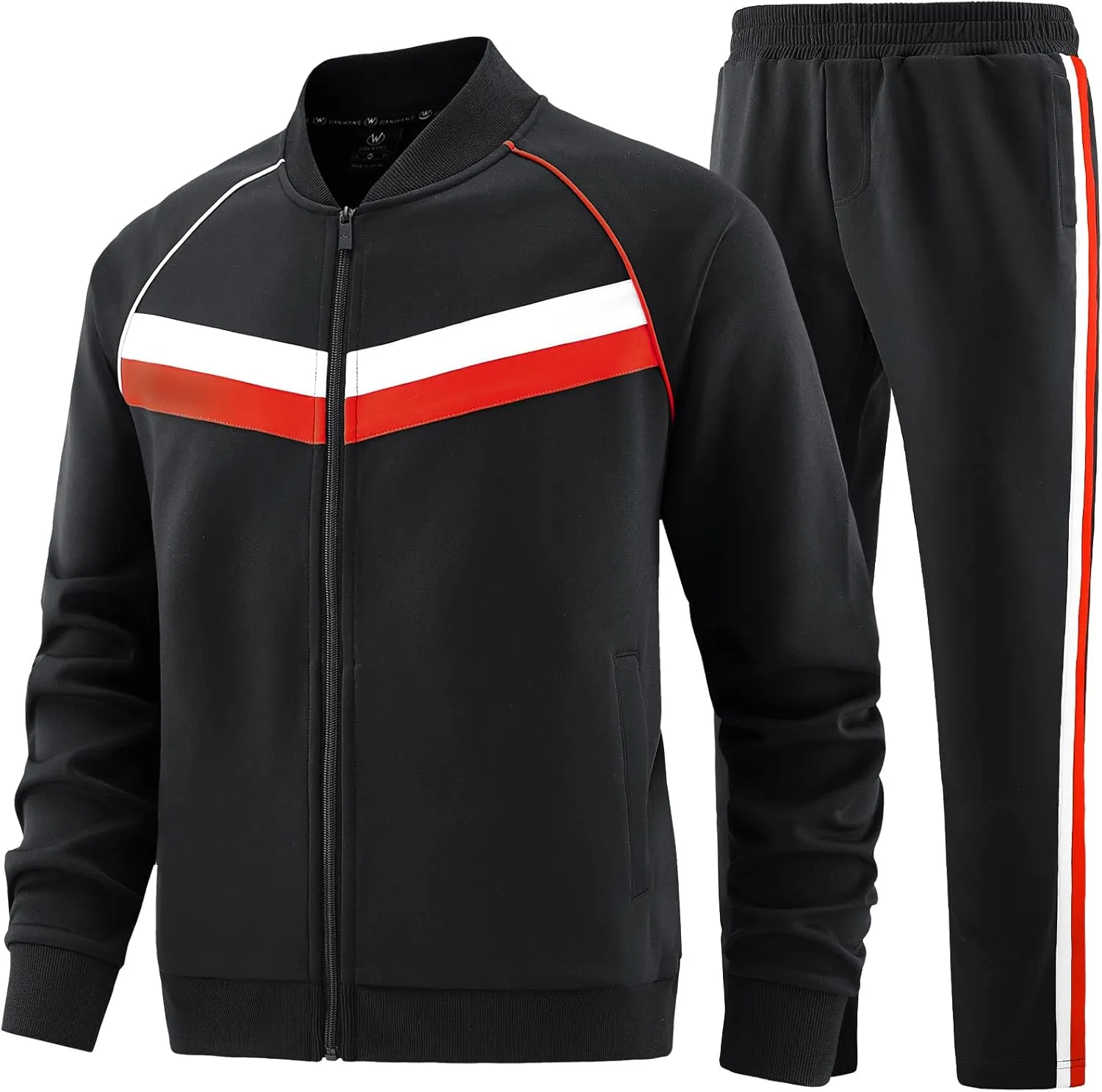 W JIANWANG Men's Casual Tracksuits Long Sleeve Jogging Suits Sweatsuit Sets Track Jackets and Pants 2 Piece Outfit