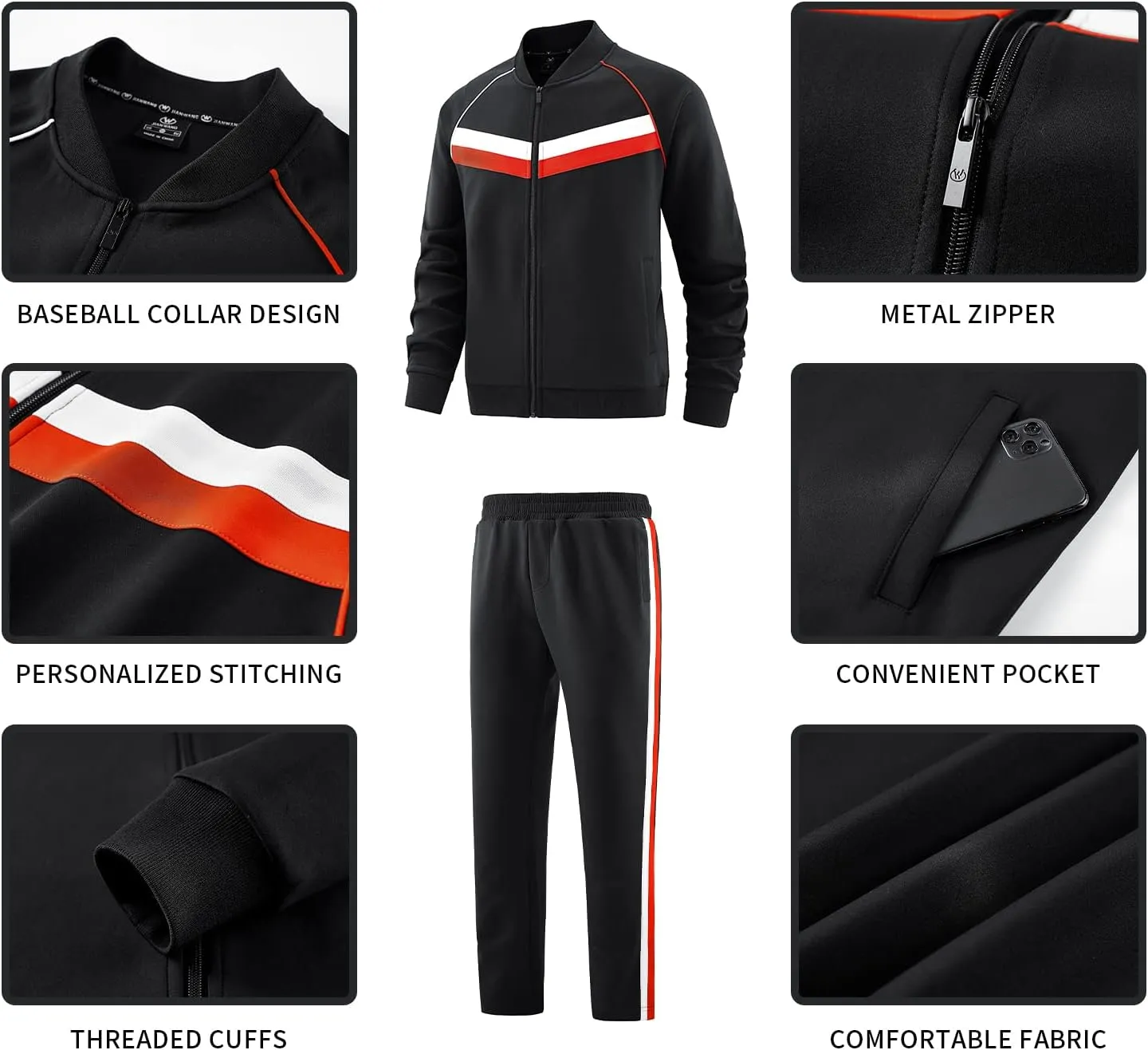 W JIANWANG Men's Casual Tracksuits Long Sleeve Jogging Suits Sweatsuit Sets Track Jackets and Pants 2 Piece Outfit