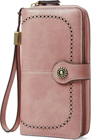 Wallet for Women RFID Blocking Leather Large Capacity Card Holder Ladies Phone Clutch Travel Long Purse Wristlet