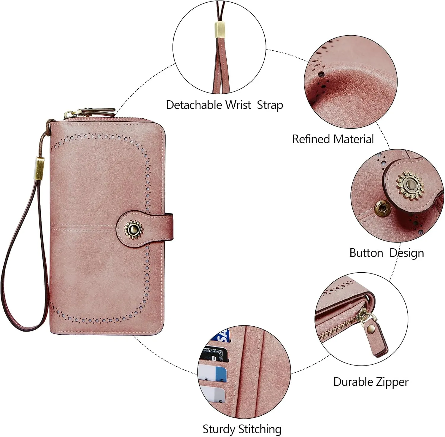 Wallet for Women RFID Blocking Leather Large Capacity Card Holder Ladies Phone Clutch Travel Long Purse Wristlet