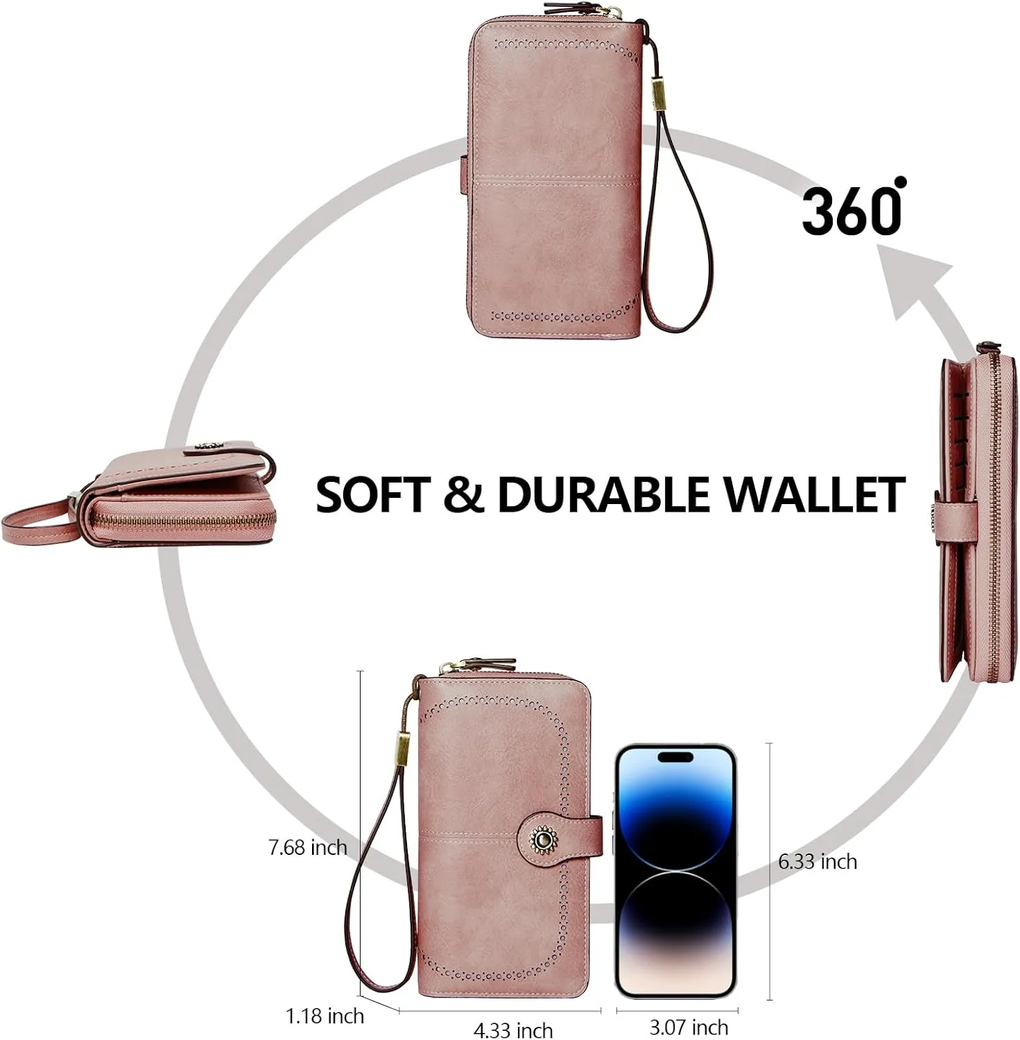 Wallet for Women RFID Blocking Leather Large Capacity Card Holder Ladies Phone Clutch Travel Long Purse Wristlet