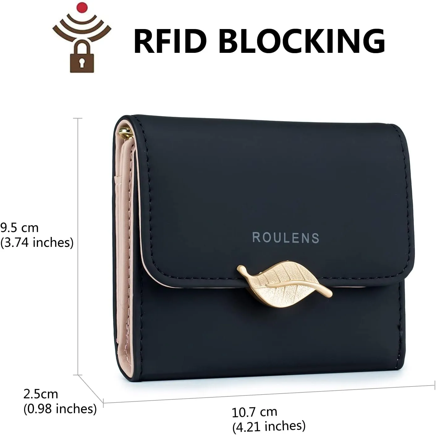 Wallet for Women RFID Blocking PU Leather Leaf Pendant Card Holder Phone Checkbook Organizer Zipper Coin Purse