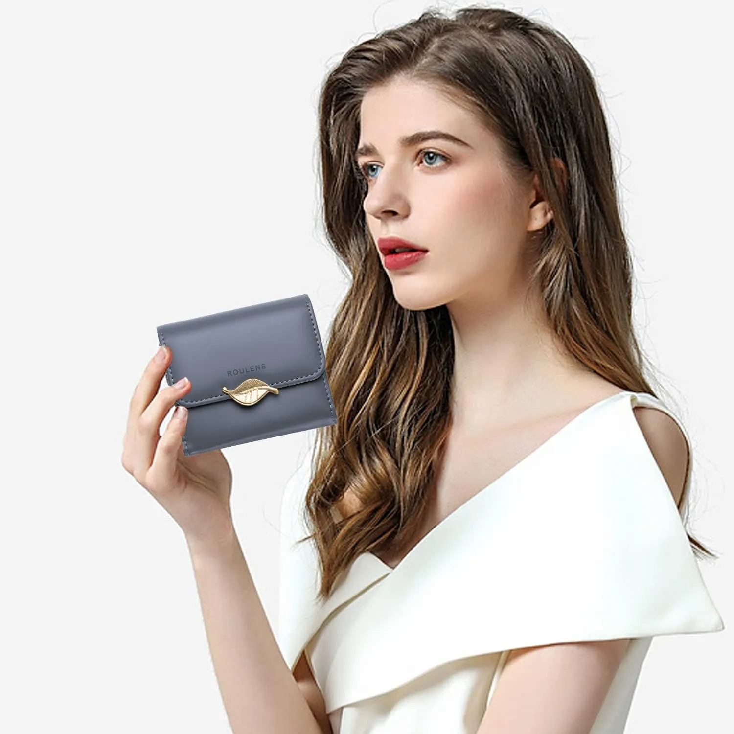 Wallet for Women RFID Blocking PU Leather Leaf Pendant Card Holder Phone Checkbook Organizer Zipper Coin Purse
