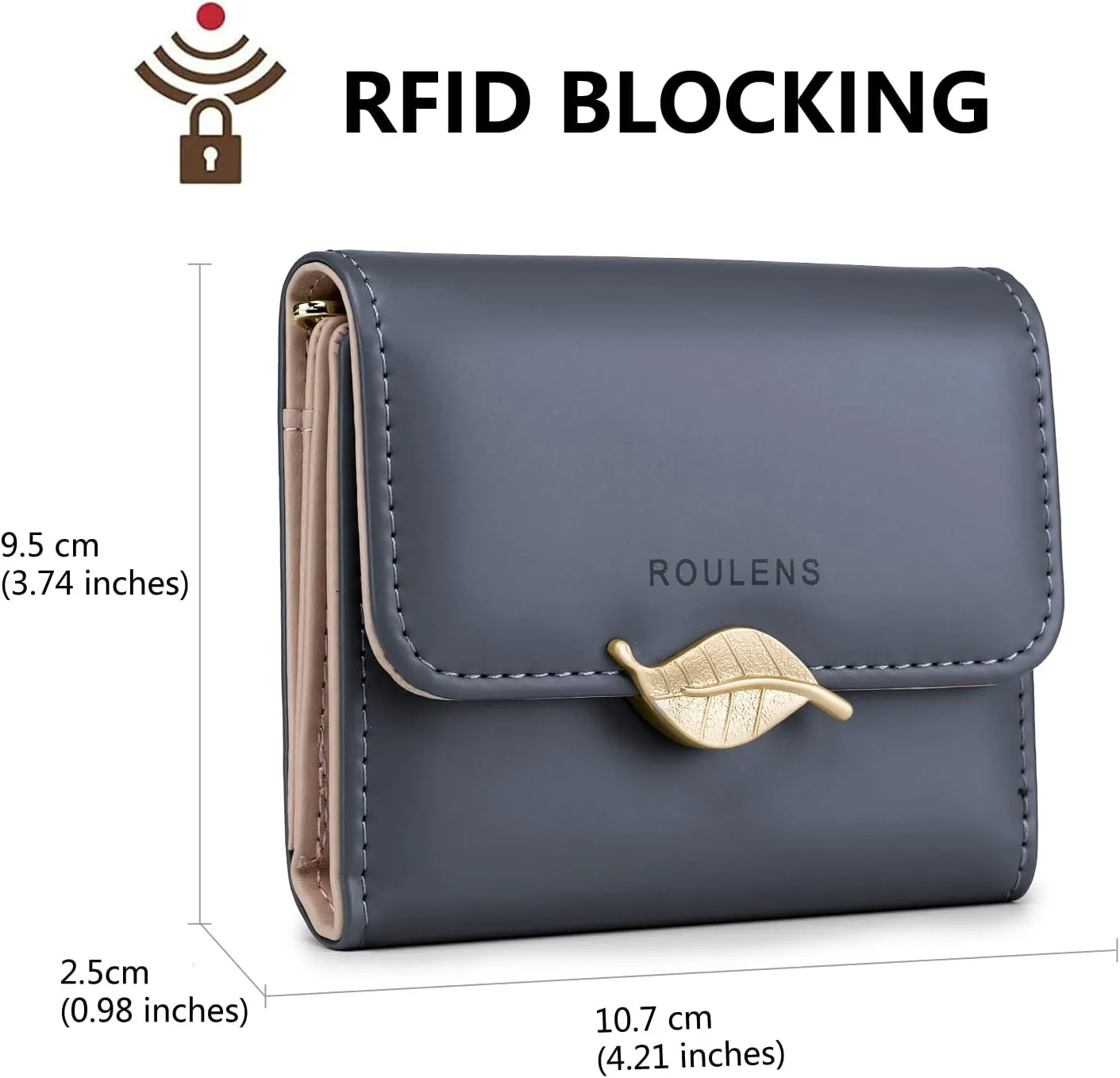 Wallet for Women RFID Blocking PU Leather Leaf Pendant Card Holder Phone Checkbook Organizer Zipper Coin Purse