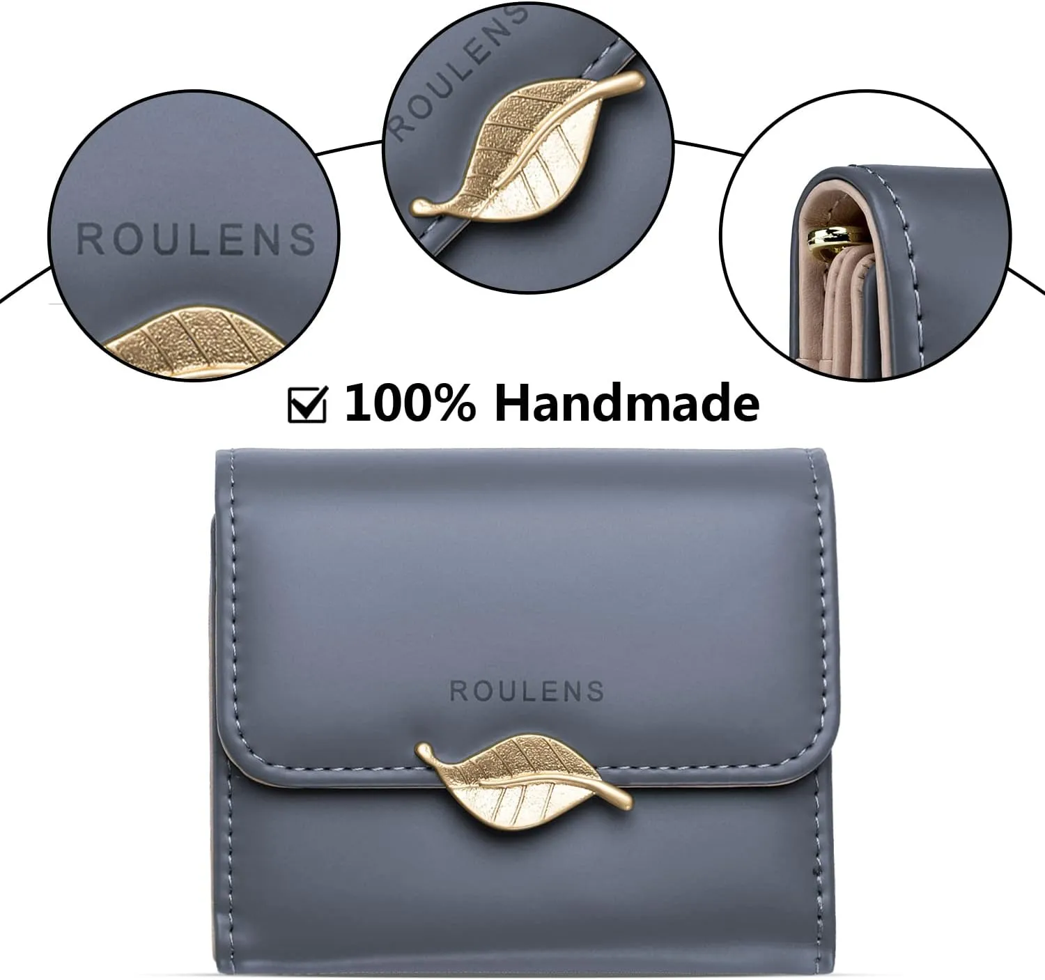 Wallet for Women RFID Blocking PU Leather Leaf Pendant Card Holder Phone Checkbook Organizer Zipper Coin Purse