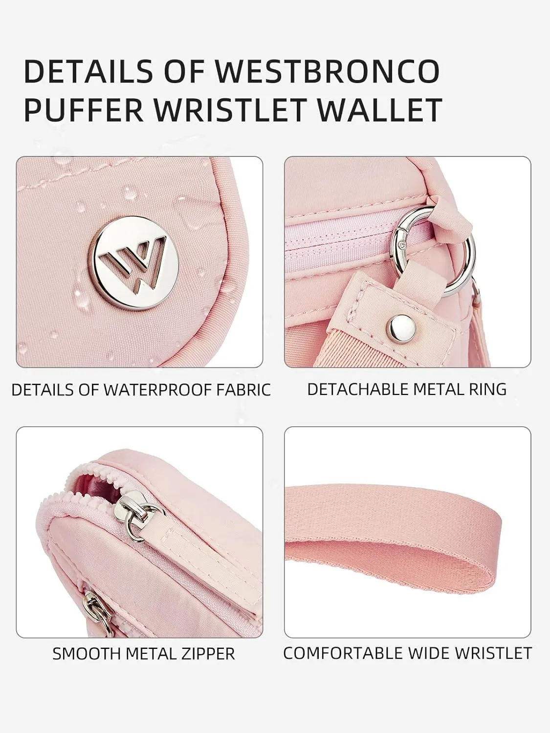 WESTBRONCO Wristlet Wallets for Women Nylon Quilted RFID Wallet with 3 Zipper Purse for Travel Credit Card Holder Phone Organizer