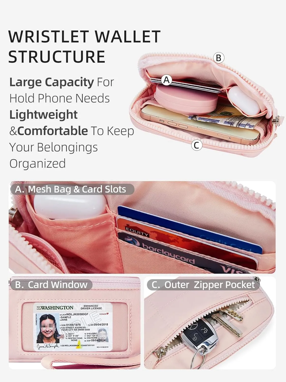 WESTBRONCO Wristlet Wallets for Women Nylon Quilted RFID Wallet with 3 Zipper Purse for Travel Credit Card Holder Phone Organizer
