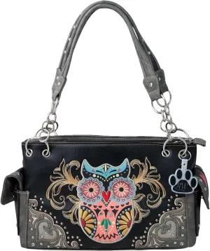 Western Colorful Owl Art Hearts Women Shoulder Handbag Purse