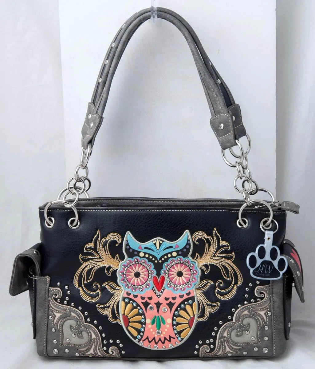 Western Colorful Owl Art Hearts Women Shoulder Handbag Purse