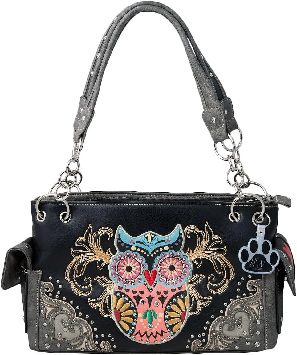 Western Colorful Owl Art Hearts Women Shoulder Handbag Purse