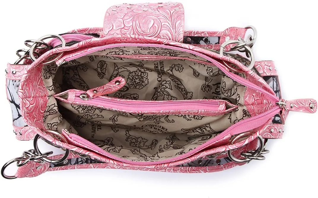 Western Style Camouflage Purse Concho Buckle Tooled Floral Country Studs Crossbody Women Handbag Shoulder Bag Wallet Set