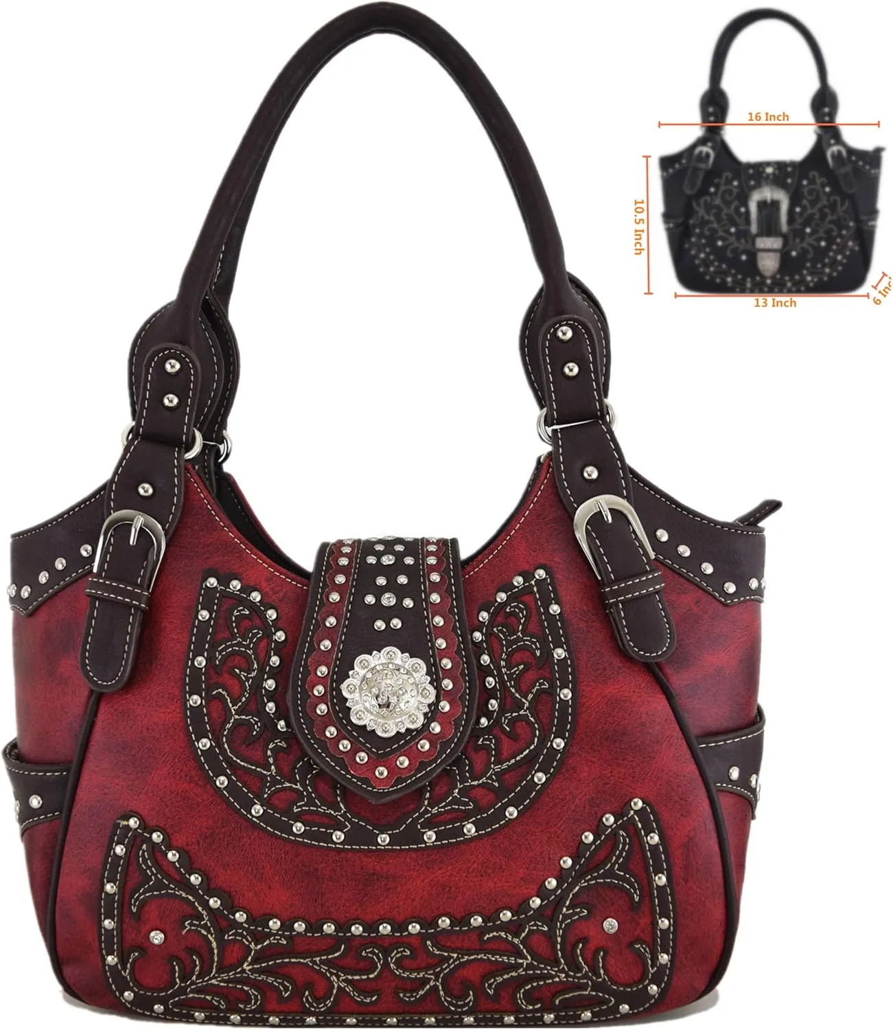 Western Style Rhinestone Concho West Concealed Carry Purse Country Handbag Women Shoulder Bag Wallet Set