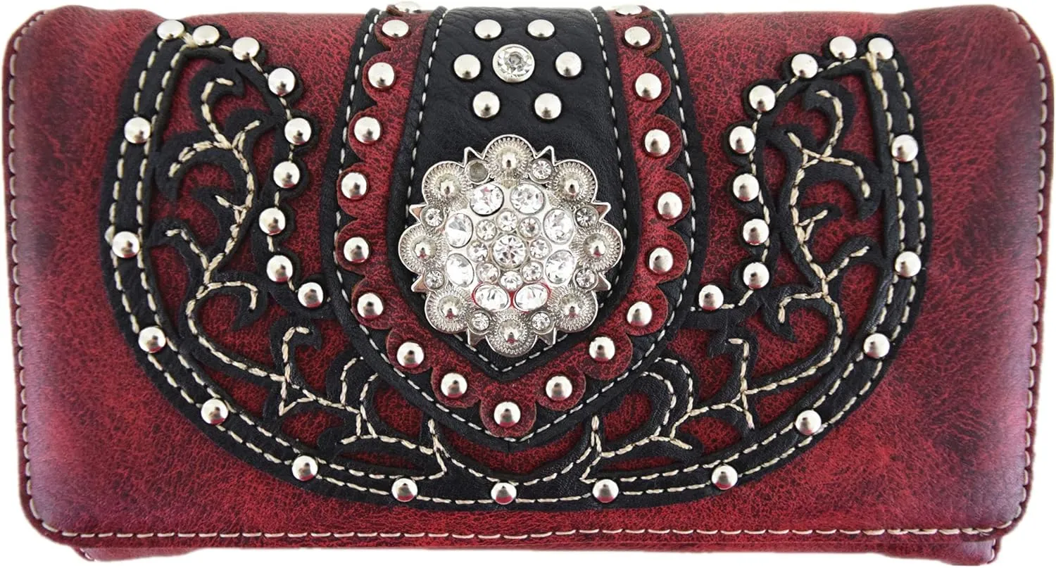 Western Style Rhinestone Concho West Concealed Carry Purse Country Handbag Women Shoulder Bag Wallet Set