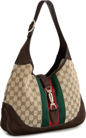 WHAT GOES AROUND COMES AROUND Women's Pre-Loved Gucci Brown Canvas Jackie Shoulder Bag
