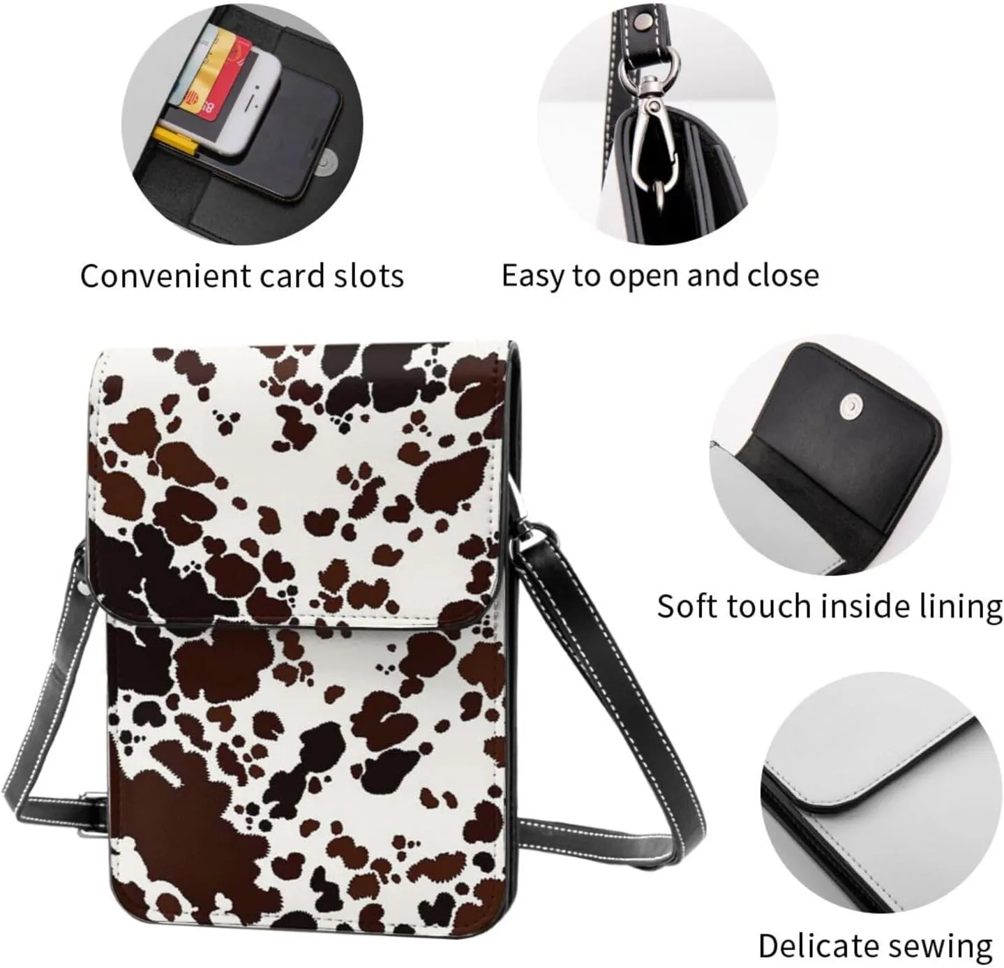 White Black Tiger Stripe Animal Leather Crossbody Cell Phone Purse Small Wallet Bags Adjustable Phone Bag for Women