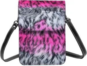 White Black Tiger Stripe Animal Leather Crossbody Cell Phone Purse Small Wallet Bags Adjustable Phone Bag for Women
