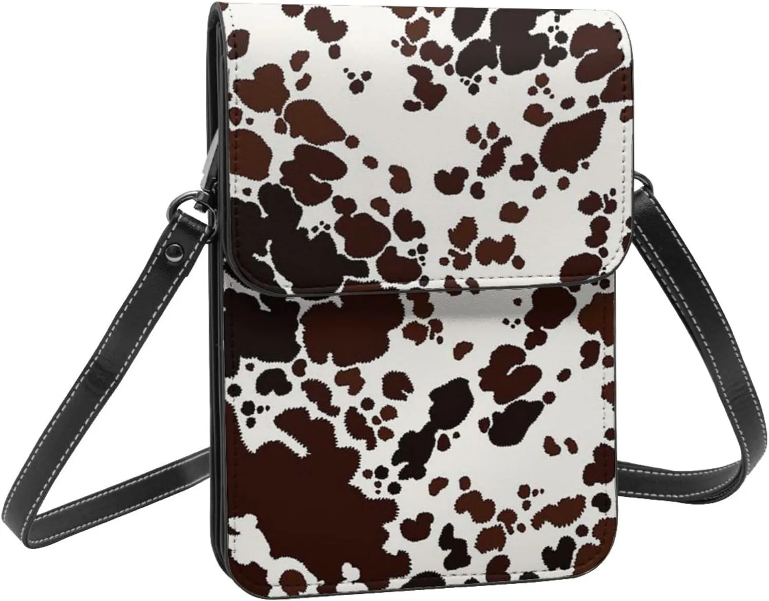White Black Tiger Stripe Animal Leather Crossbody Cell Phone Purse Small Wallet Bags Adjustable Phone Bag for Women