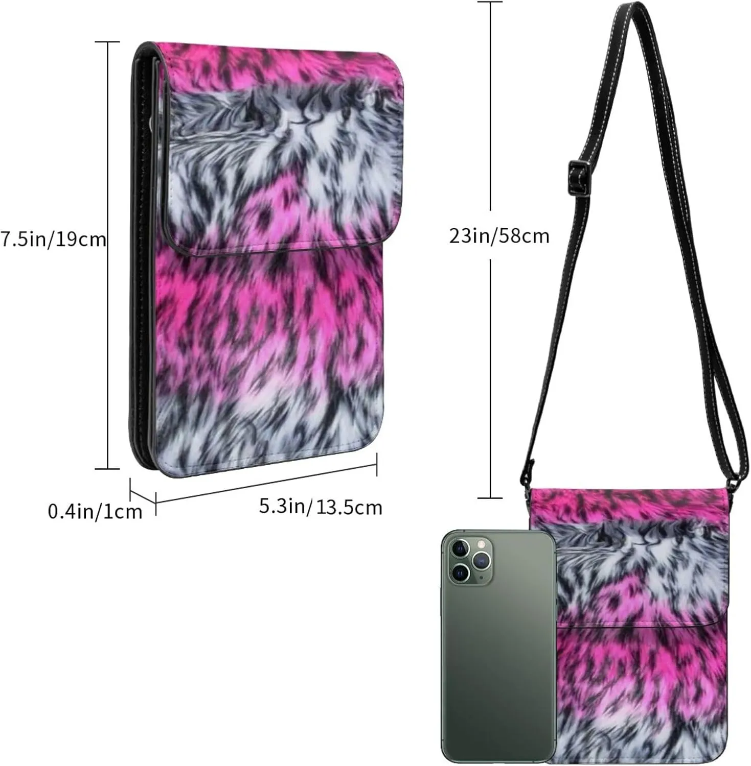 White Black Tiger Stripe Animal Leather Crossbody Cell Phone Purse Small Wallet Bags Adjustable Phone Bag for Women