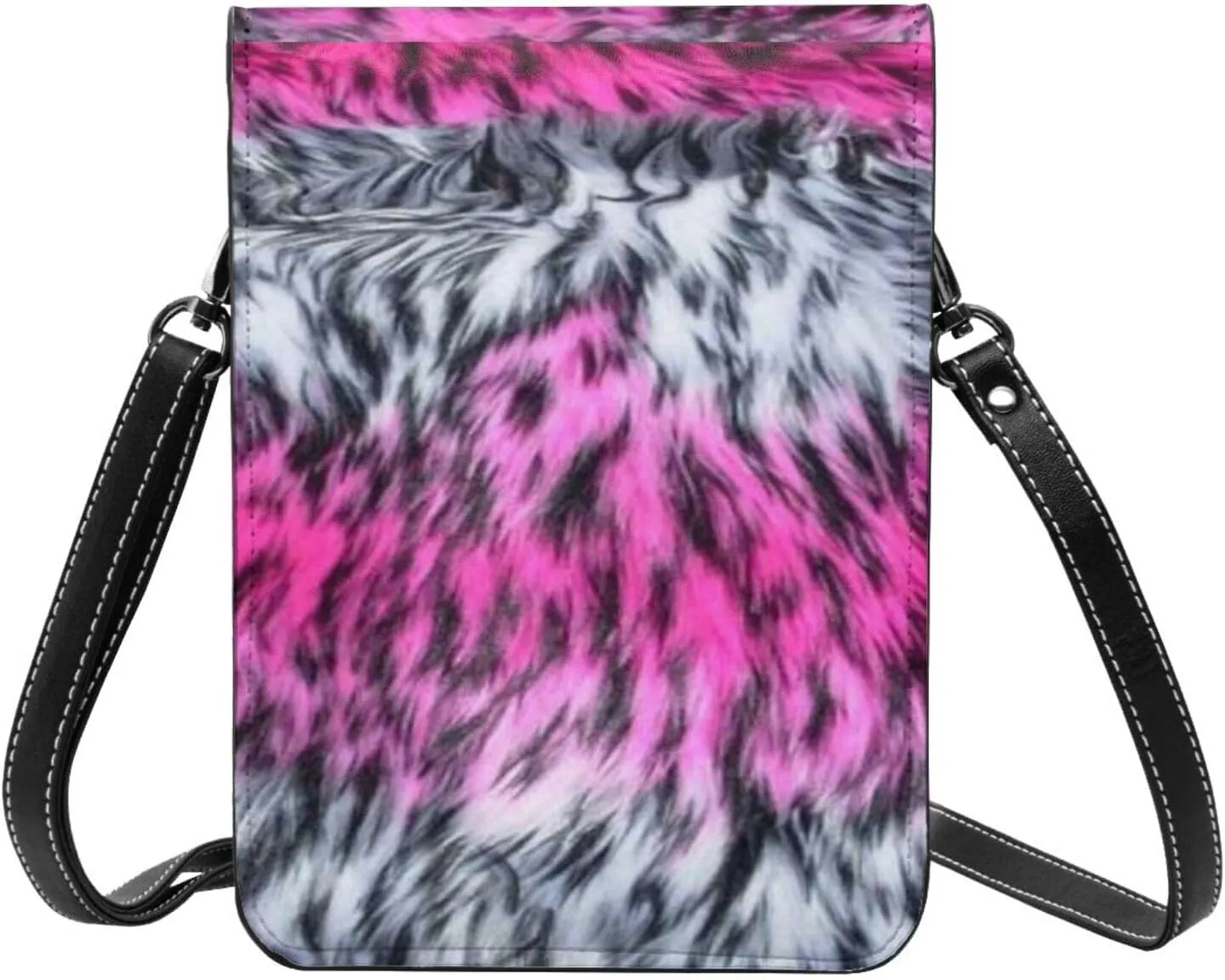 White Black Tiger Stripe Animal Leather Crossbody Cell Phone Purse Small Wallet Bags Adjustable Phone Bag for Women