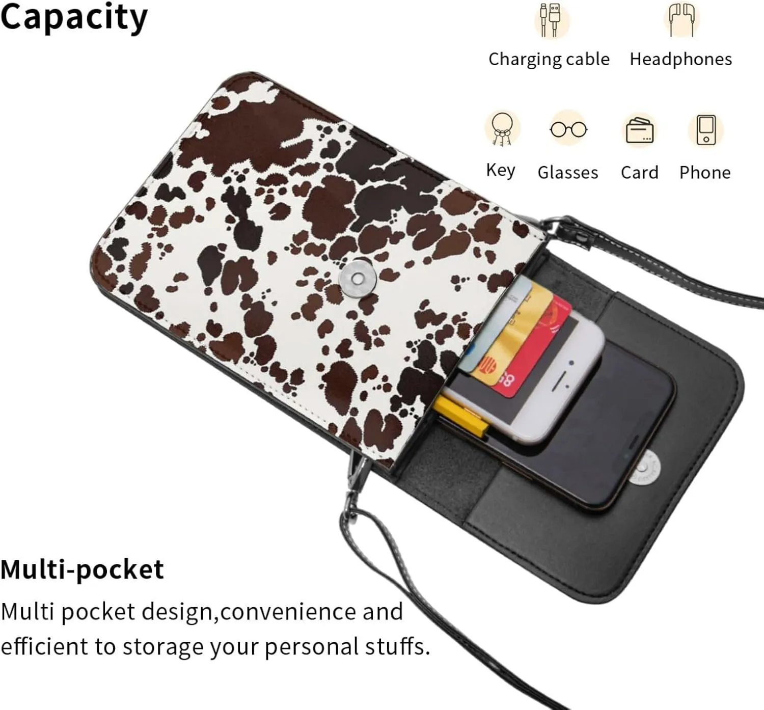 White Black Tiger Stripe Animal Leather Crossbody Cell Phone Purse Small Wallet Bags Adjustable Phone Bag for Women
