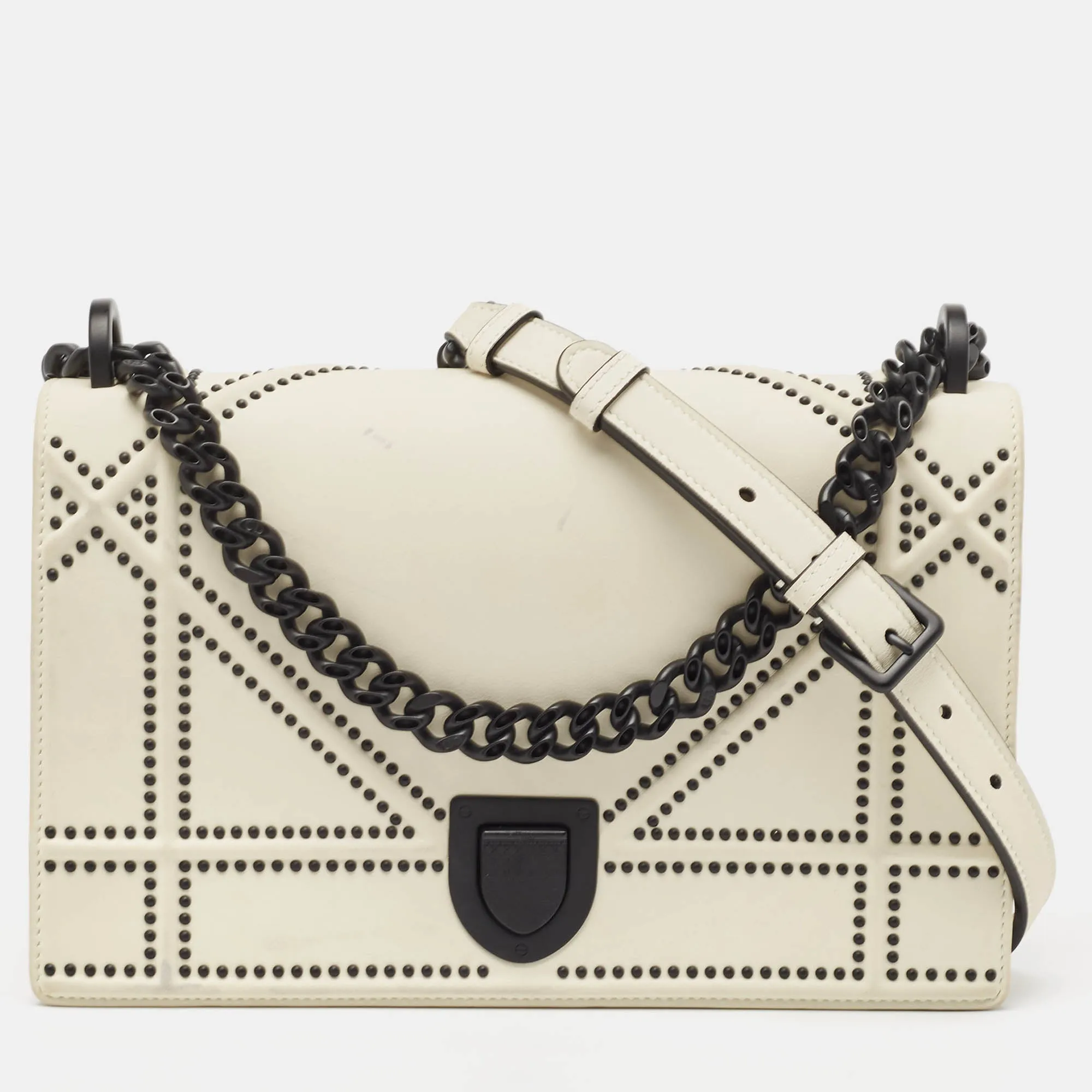 White Leather Medium Diorama Flap Shoulder Bag
