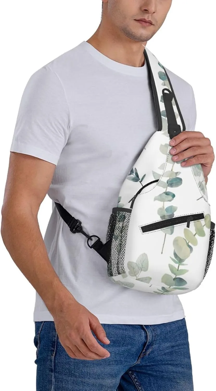 White Natural Greenery Twig Print Lightweight Sling Small Shoulder Bag - Chic Cross Chest Bag With Adjustable Strap