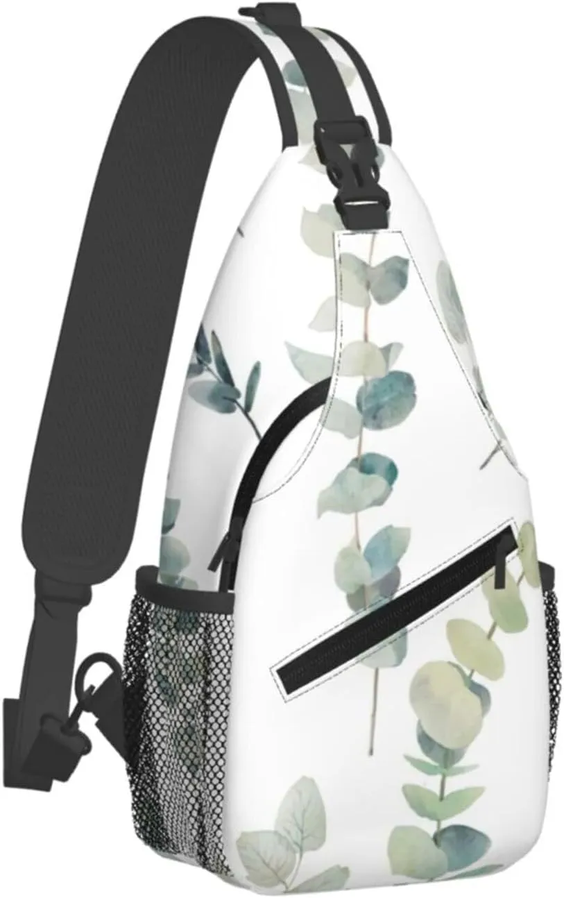 White Natural Greenery Twig Print Lightweight Sling Small Shoulder Bag - Chic Cross Chest Bag With Adjustable Strap