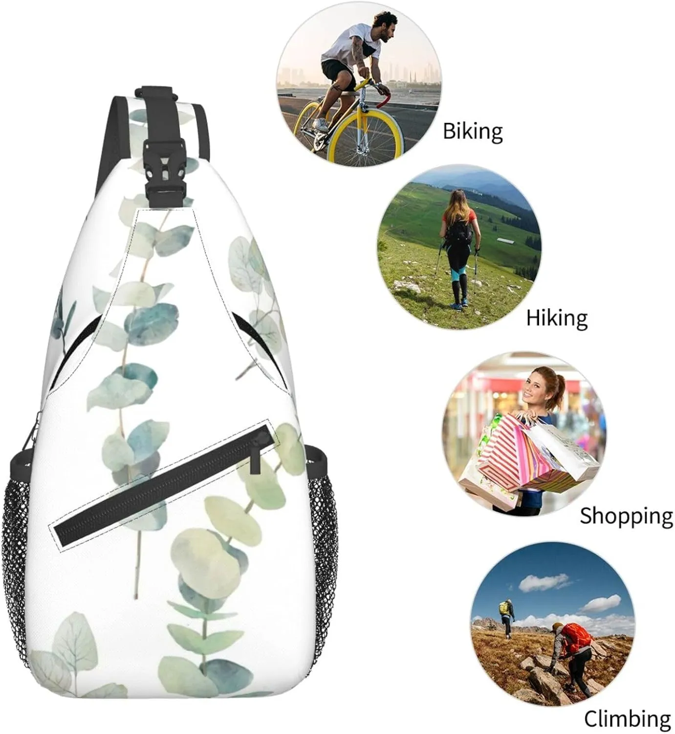 White Natural Greenery Twig Print Lightweight Sling Small Shoulder Bag - Chic Cross Chest Bag With Adjustable Strap
