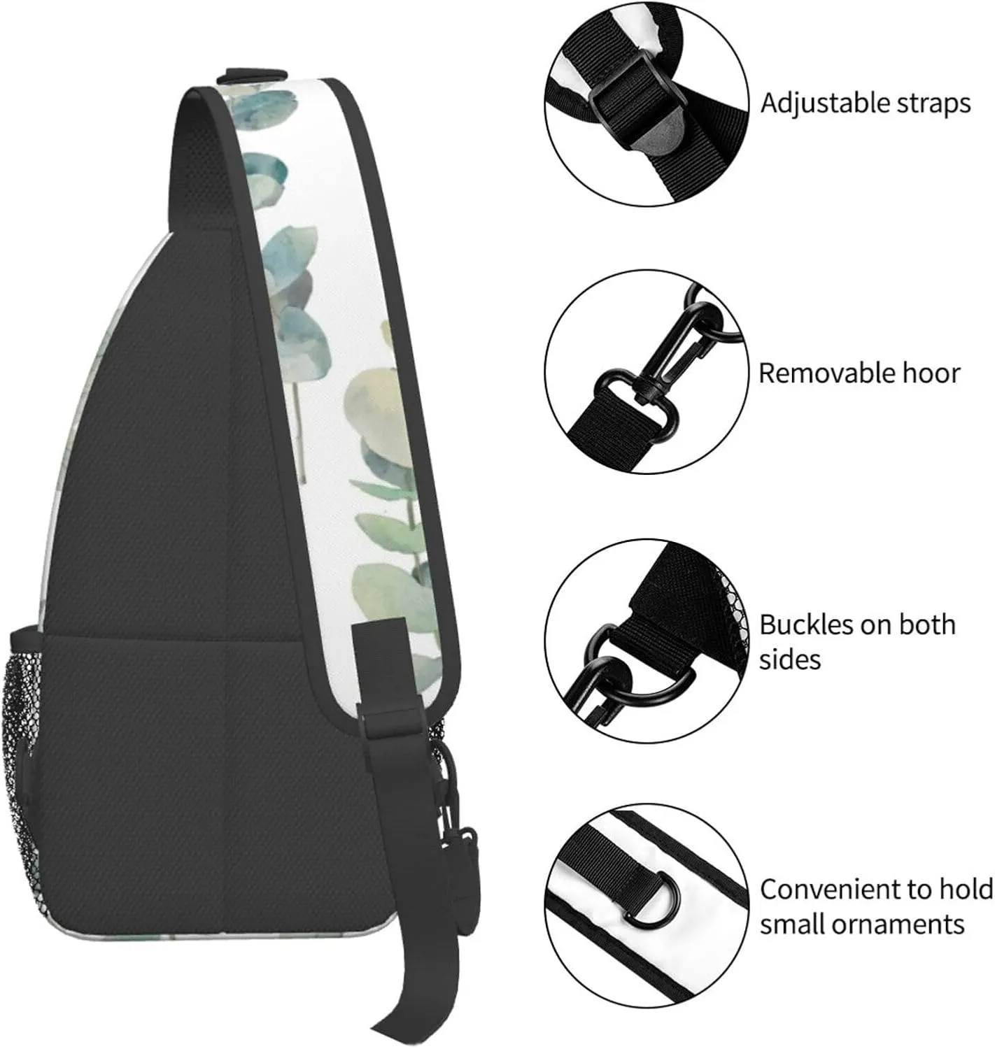 White Natural Greenery Twig Print Lightweight Sling Small Shoulder Bag - Chic Cross Chest Bag With Adjustable Strap