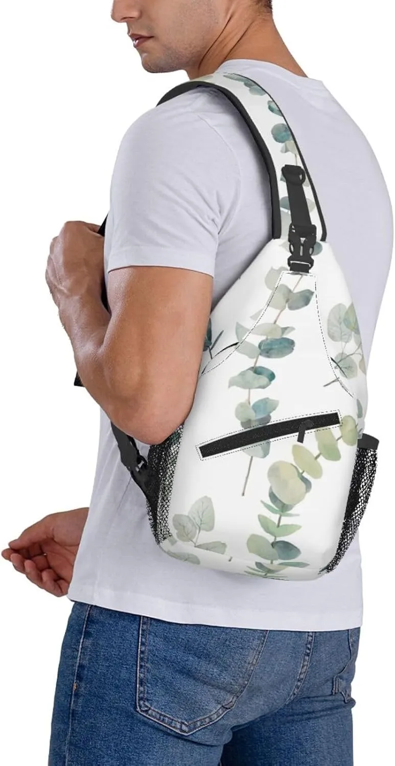 White Natural Greenery Twig Print Lightweight Sling Small Shoulder Bag - Chic Cross Chest Bag With Adjustable Strap
