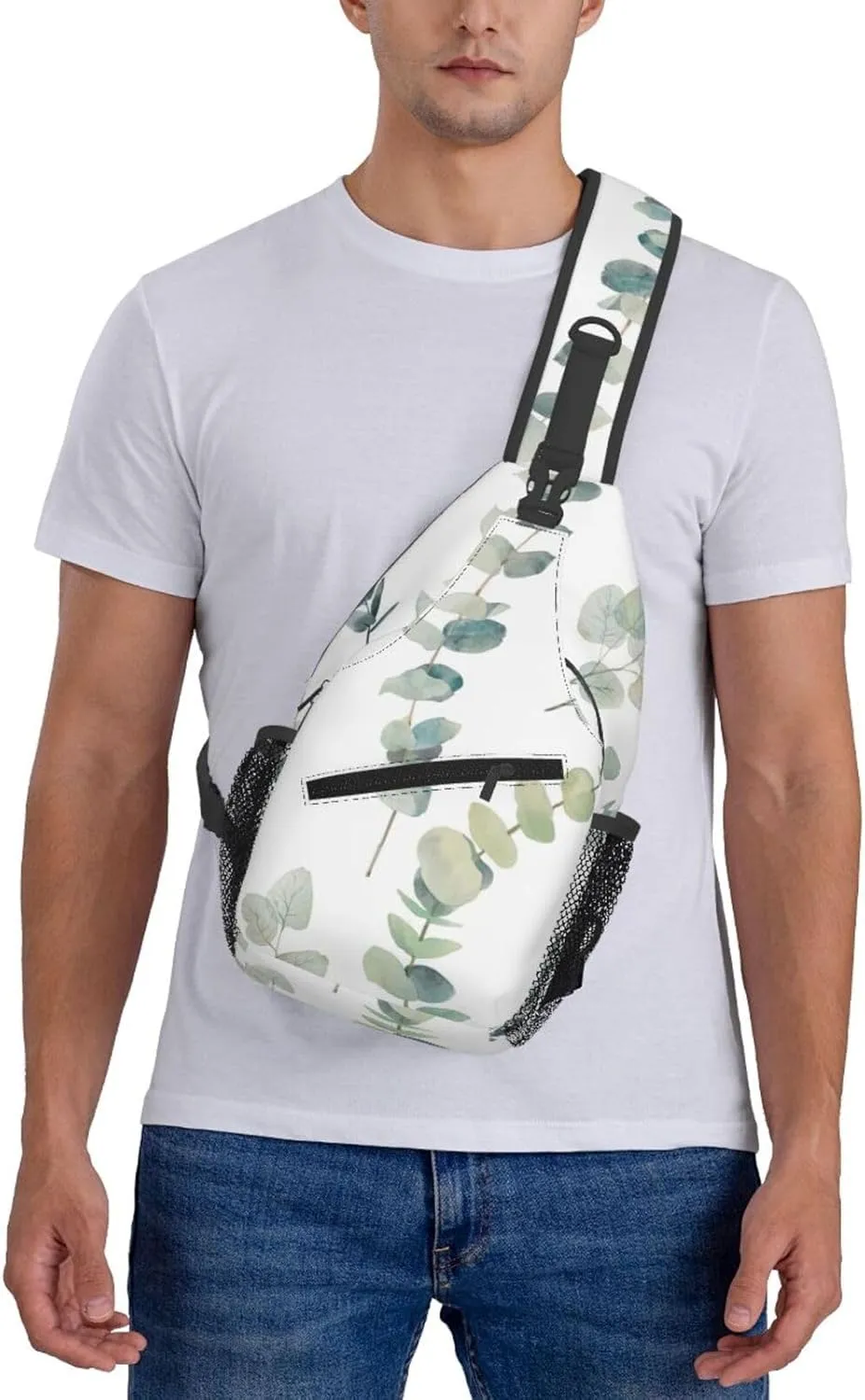 White Natural Greenery Twig Print Lightweight Sling Small Shoulder Bag - Chic Cross Chest Bag With Adjustable Strap