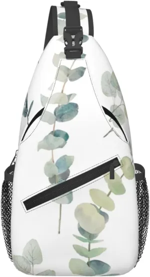 White Natural Greenery Twig Print Lightweight Sling Small Shoulder Bag - Chic Cross Chest Bag With Adjustable Strap