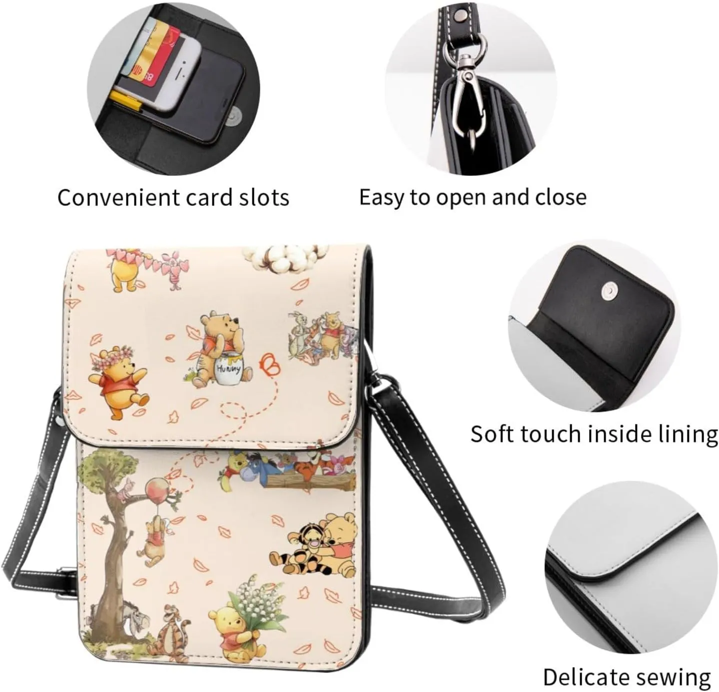 Win-nie The Pooh Small Cell Phone Purse Crossbody Bag for Outdoor Travel Sports Camping Hiking Shoulder Bags