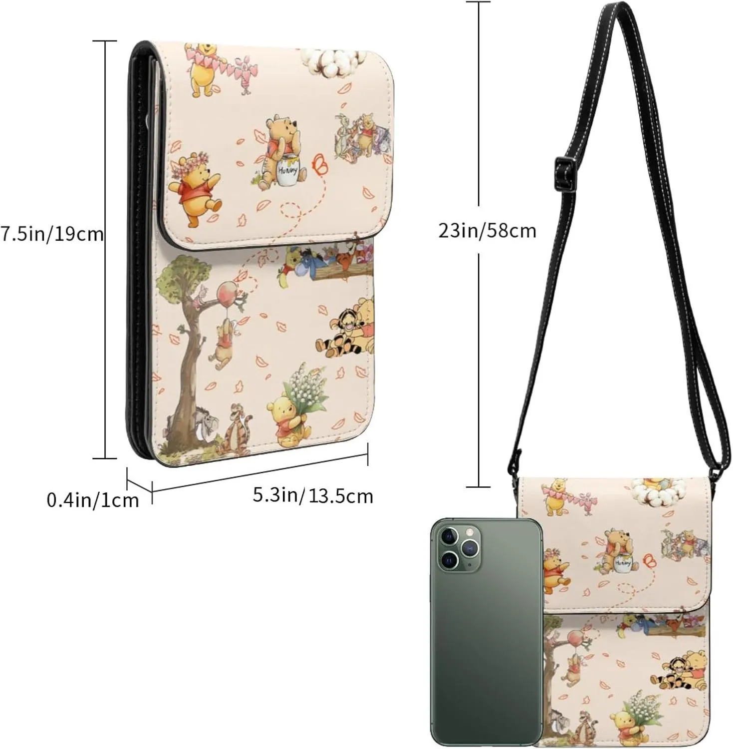 Win-nie The Pooh Small Cell Phone Purse Crossbody Bag for Outdoor Travel Sports Camping Hiking Shoulder Bags