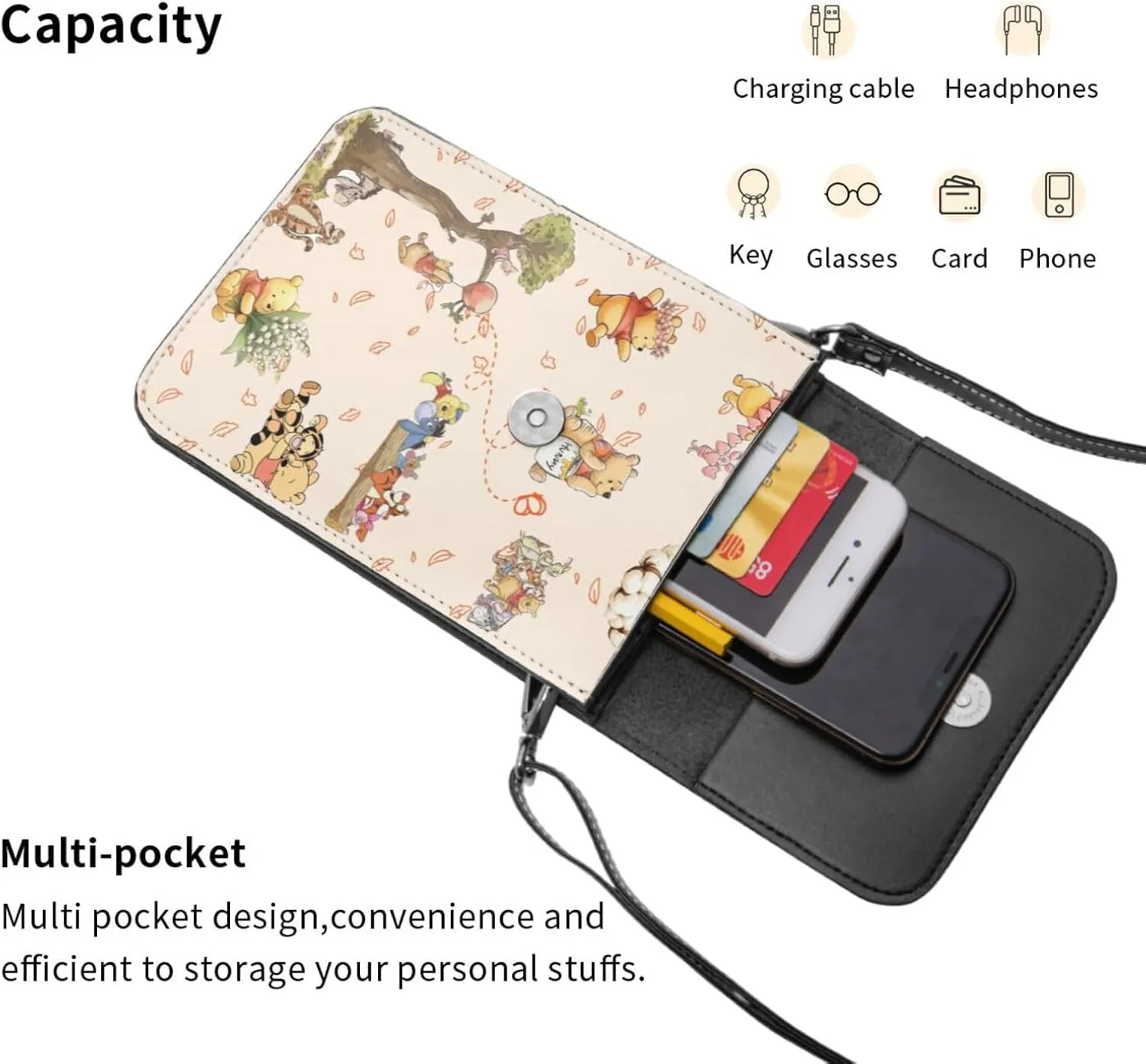Win-nie The Pooh Small Cell Phone Purse Crossbody Bag for Outdoor Travel Sports Camping Hiking Shoulder Bags