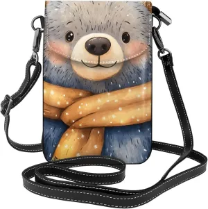Winter Bear Snowflake Small Crossbody Bags for Women Travel Cell Phone Pouch PU Leather Cross Body Bag Adjustable Shoulder Strap Phone Purses Lightweight Wallet Purse with Credit Card Slots
